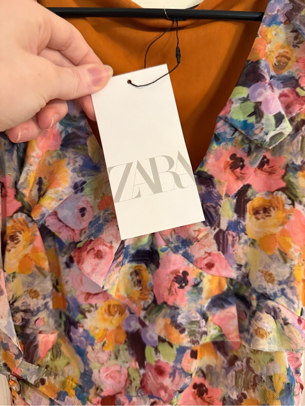 Zara Multicolor Floral Ruffle Mini Dress in Pink, Orange & Purple - Picture 5 of 8